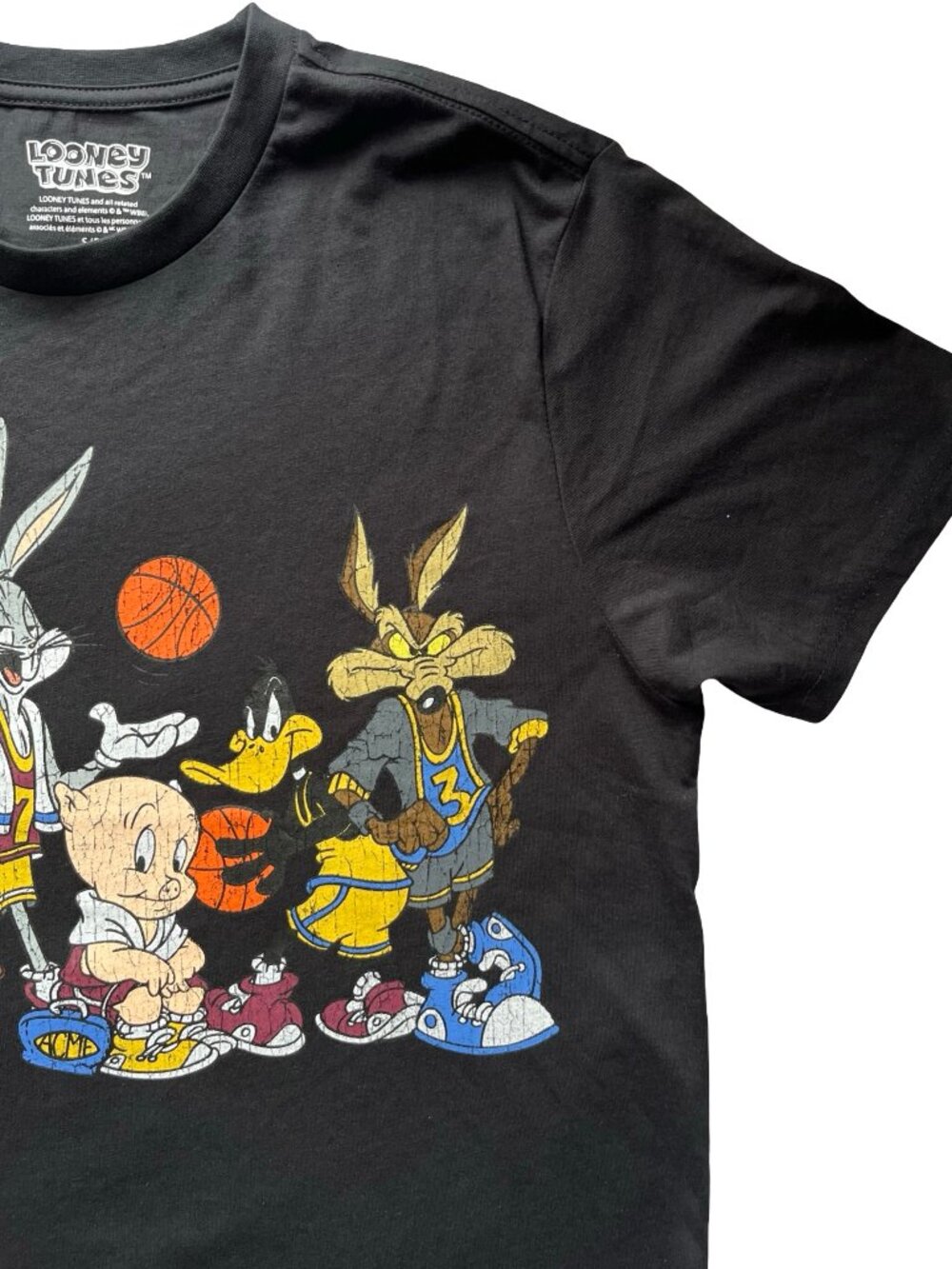 Looney Tunes Basketball Graphic Tee Black Retro Cartoon T-Shirt Bugs Bunny S/M - Picture 8 of 10